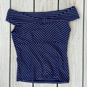 Leith Navy & White Stripe Off Shoulder Top, Size S